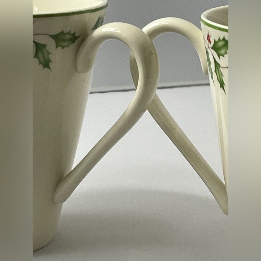 Pair Lenox‎ Holiday Pattern Holly Tree Accent Mugs EUC - Picture 5 of 7